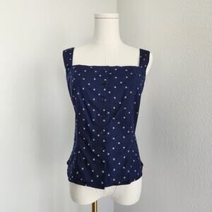 Y2K High Sierra Blue White Patterned Square Neck Button Down Tank Top S